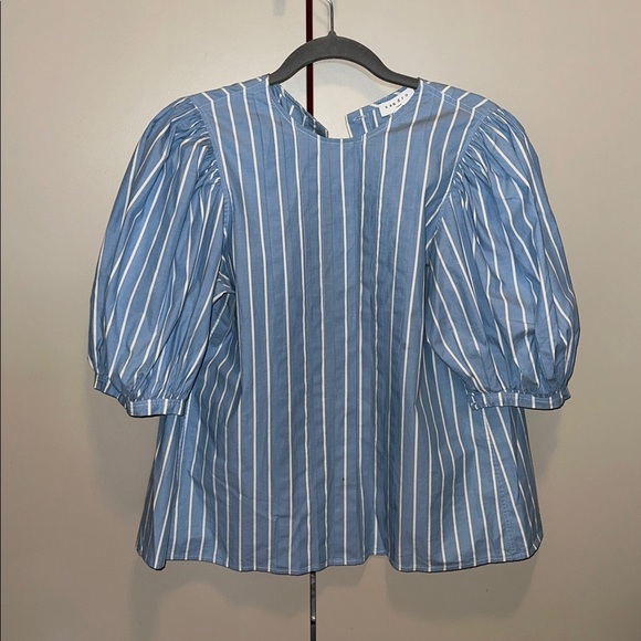 SANDRO Puff-ball sleeves blue stripe cotton blouse Size 3 (6US) - Picture 6 of 10